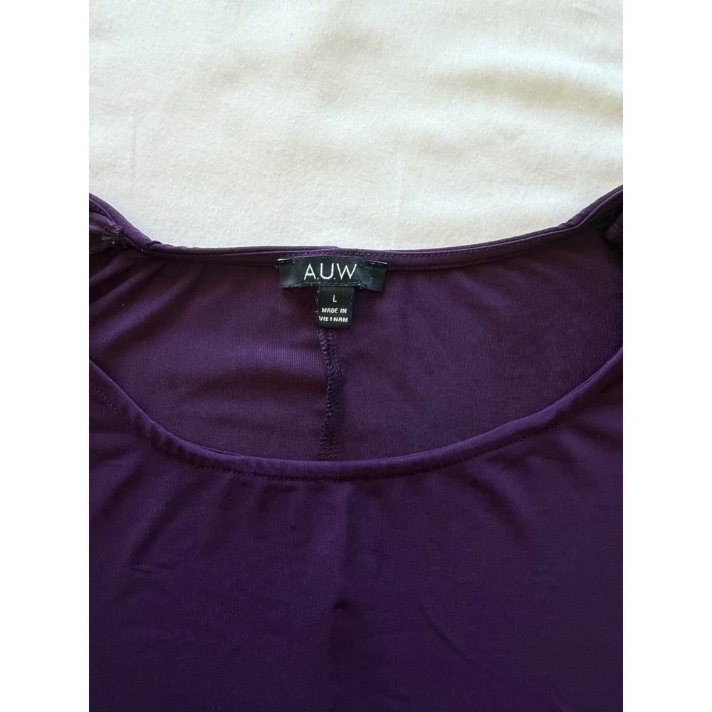AUW Women Purple Cold Shoulder Blouse Rhinestone Grommet Short Sleeve Top‎ L